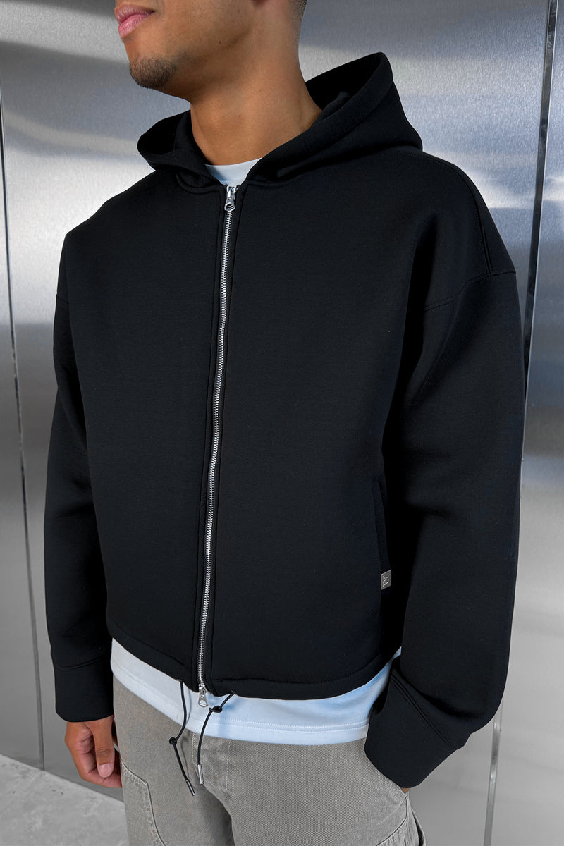 Oversized Boxy Scuba Hoodie - Black
