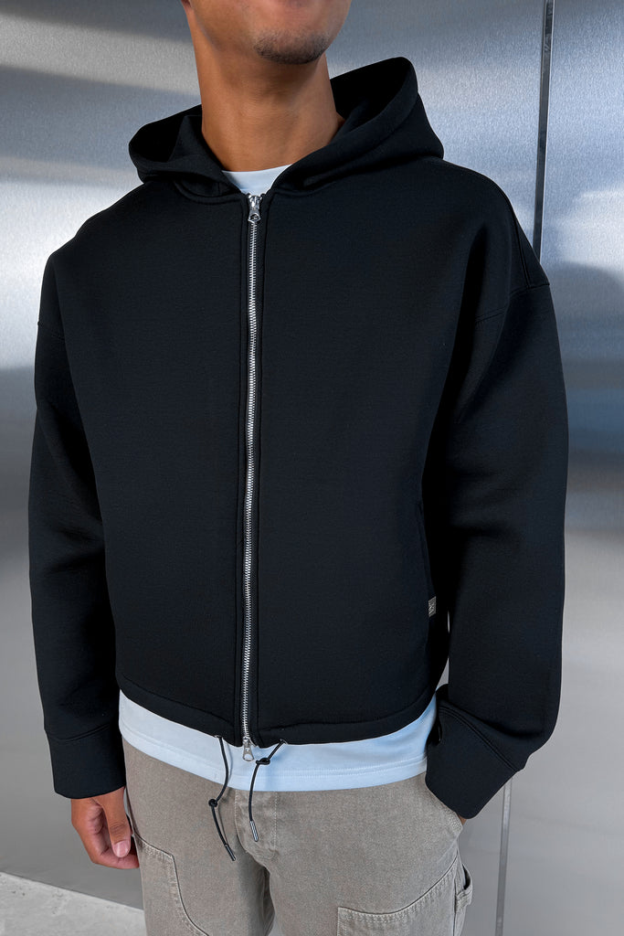 Oversized Boxy Scuba Hoodie - Black