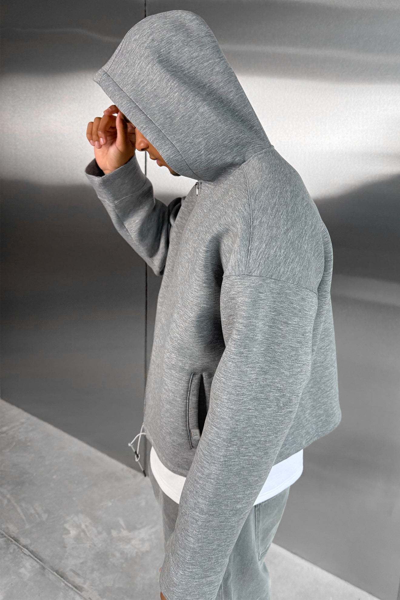 Oversized Boxy Scuba Hoodie - Grey Marl