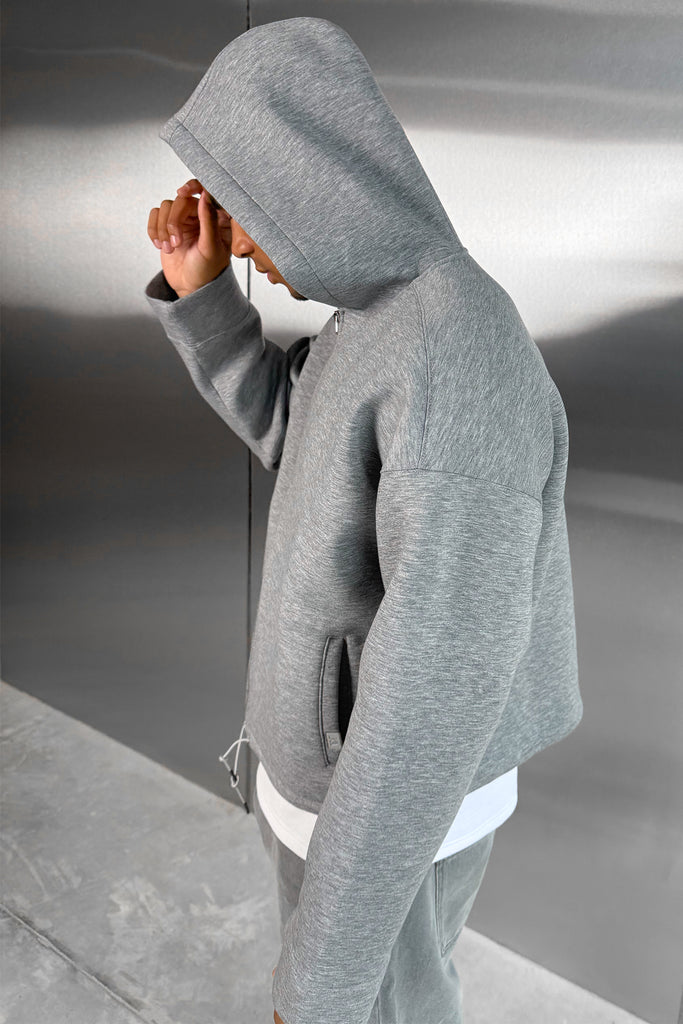 Oversized Boxy Scuba Hoodie - Grey Marl
