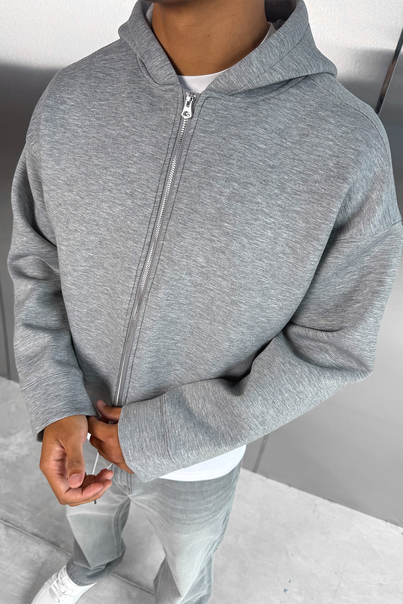 Oversized Boxy Scuba Hoodie - Grey Marl