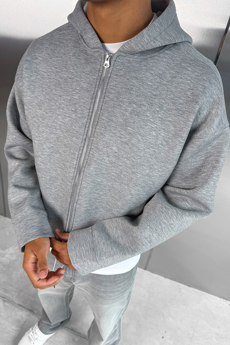 Oversized Boxy Scuba Hoodie - Grey Marl