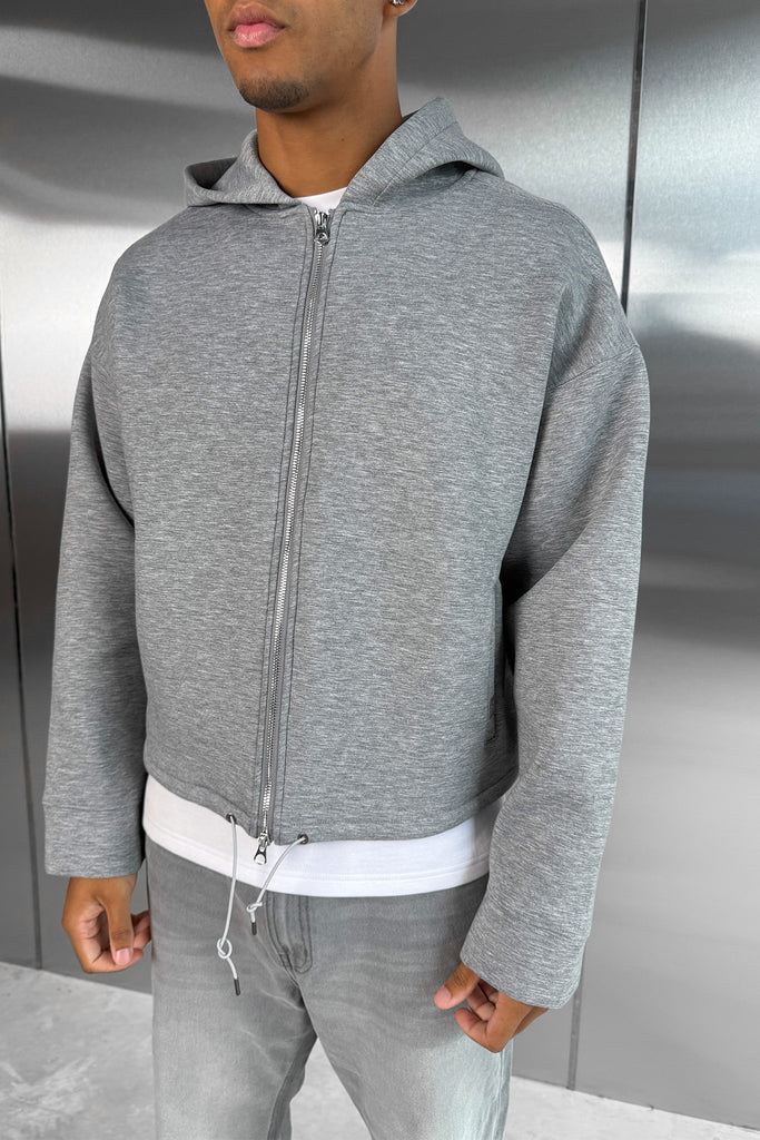 Oversized Boxy Scuba Hoodie - Grey Marl