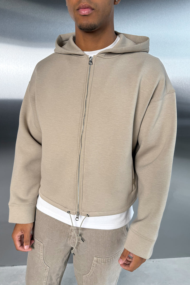 Oversized Boxy Scuba Hoodie - Taupe