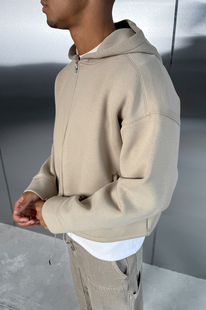 Oversized Boxy Scuba Hoodie - Taupe