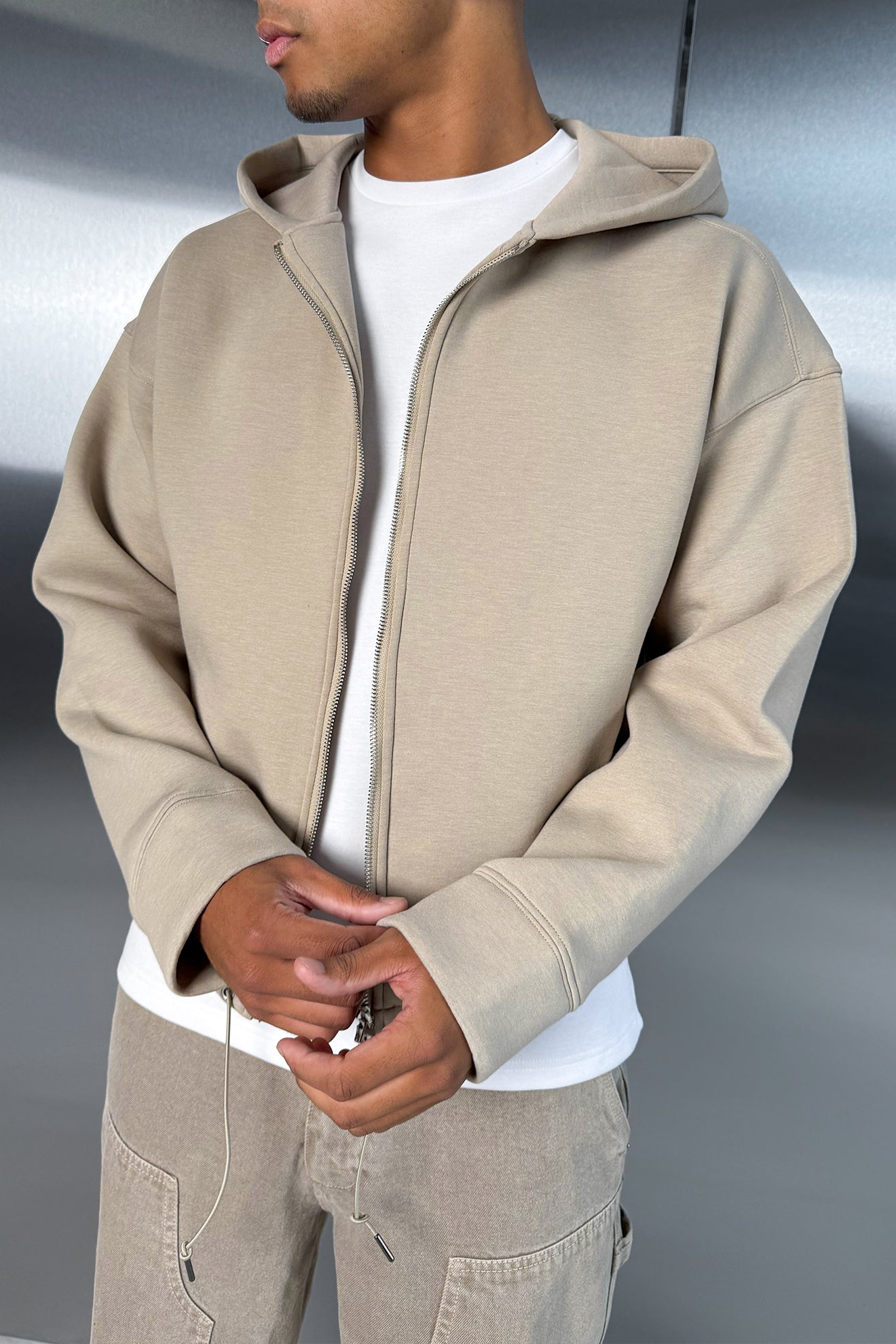 Oversized Boxy Scuba Hoodie - Taupe