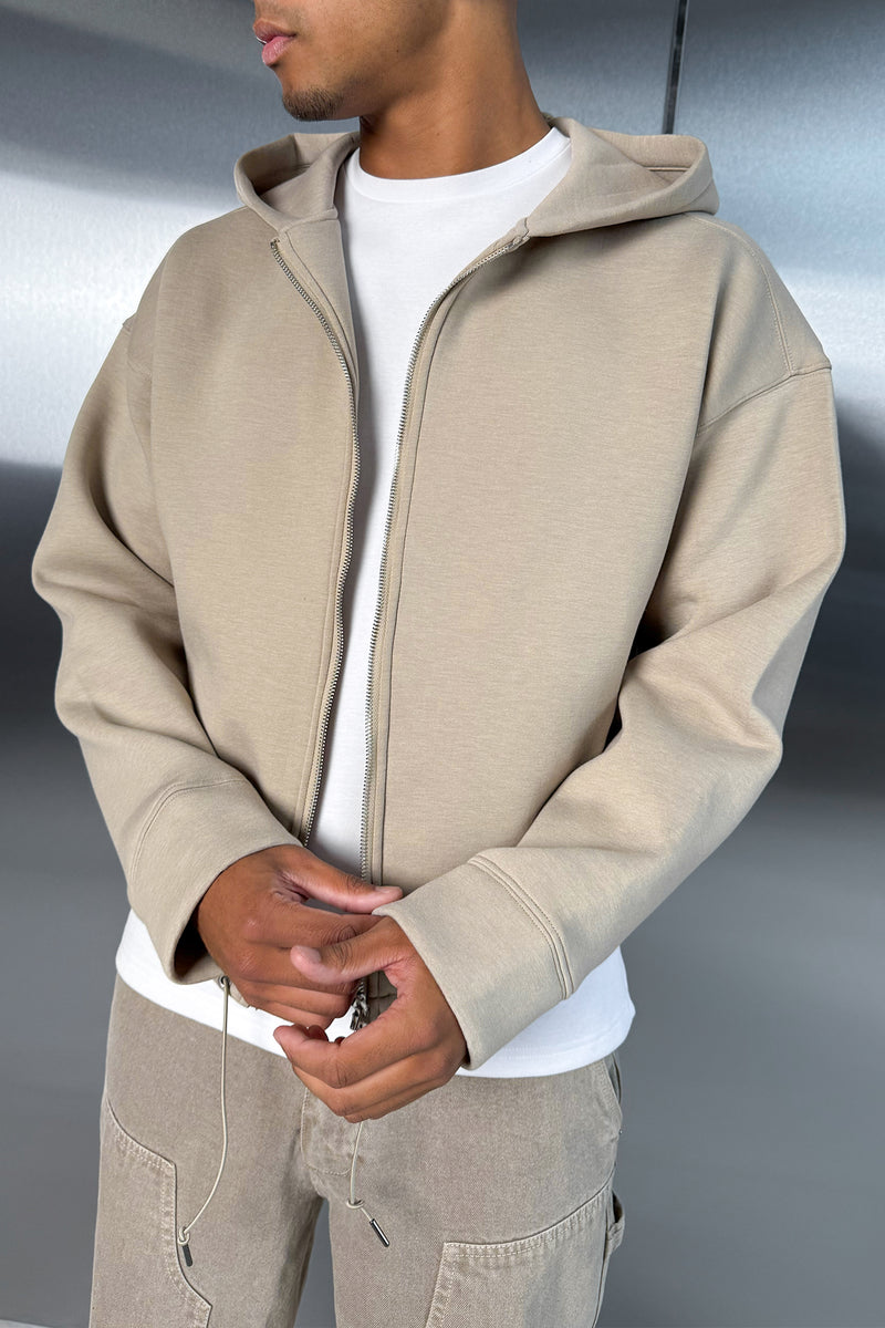 Oversized Boxy Scuba Hoodie - Taupe