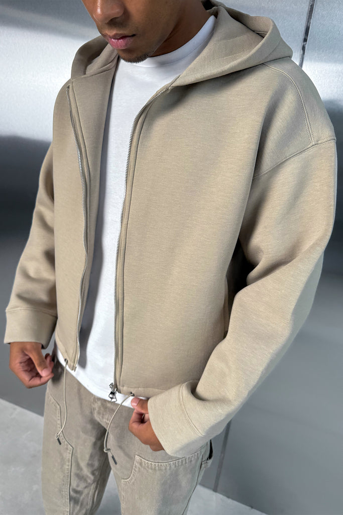 Oversized Boxy Scuba Hoodie - Taupe