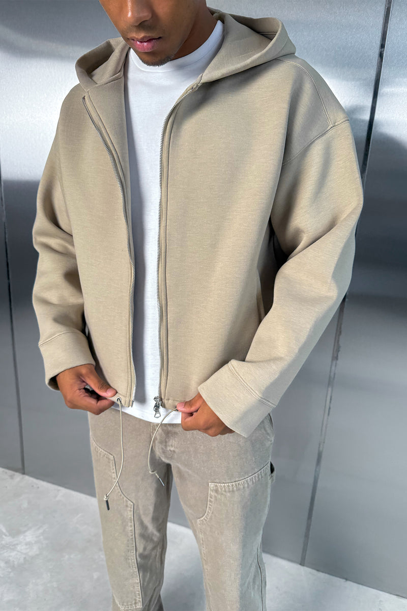 Oversized Boxy Scuba Hoodie - Taupe
