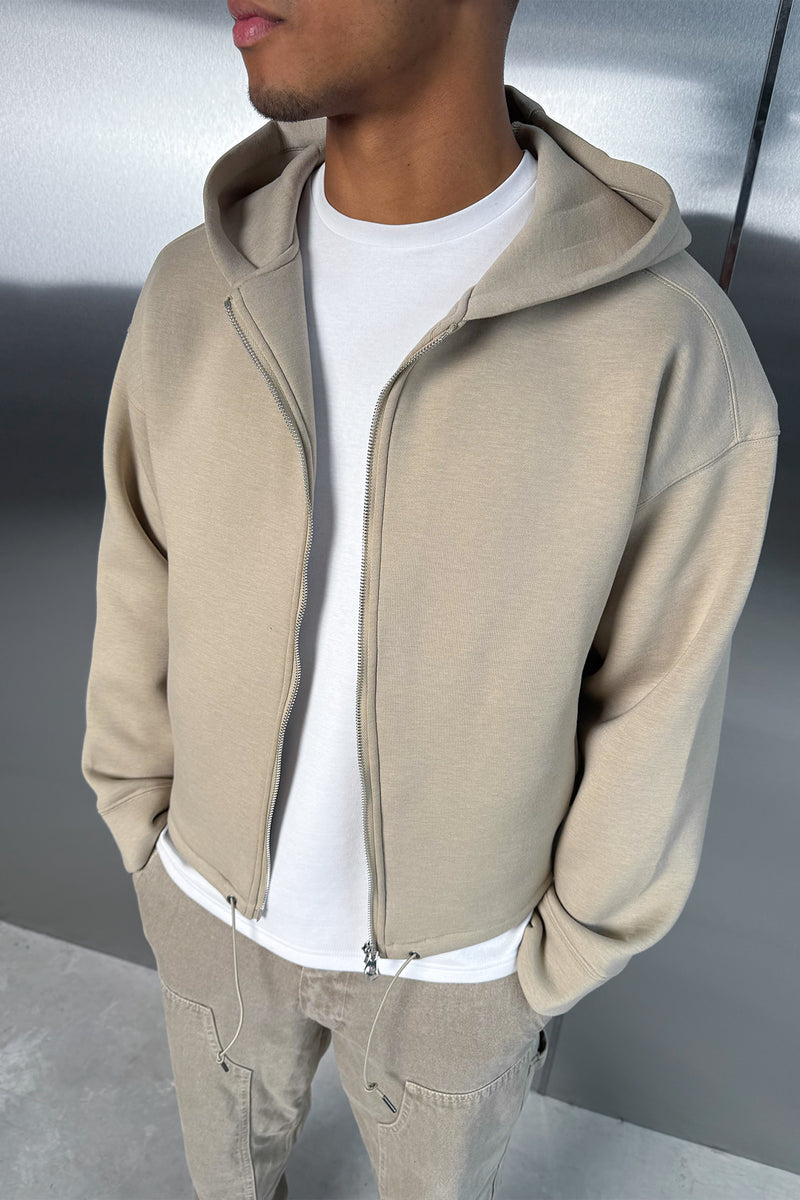 Oversized Boxy Scuba Hoodie - Taupe