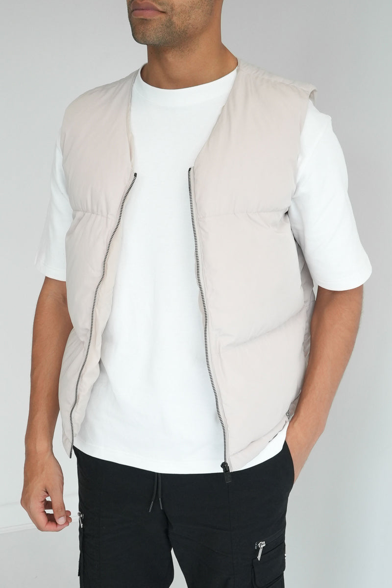 Cropped Puffer Gilet - Stone
