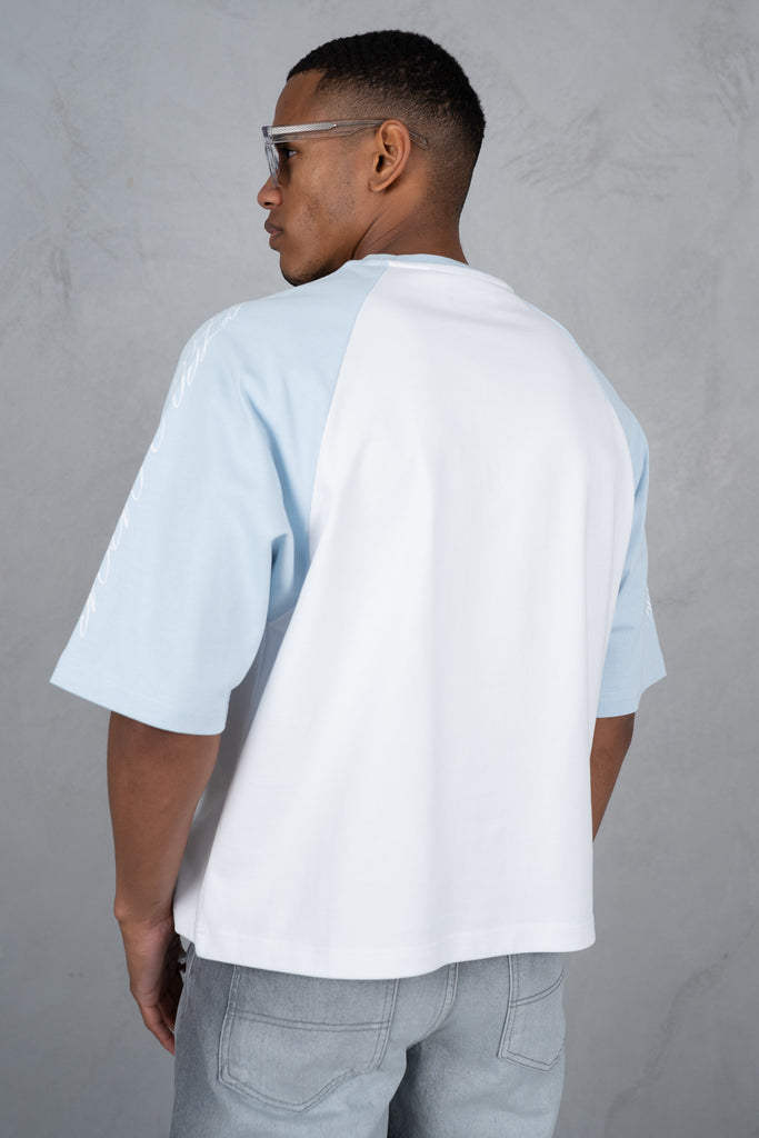 Scripture Raglan Boxy T-Shirt - White/Pastel Blue