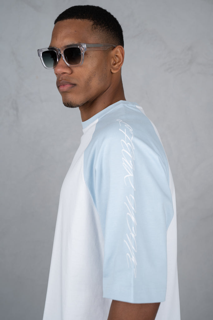 Scripture Raglan Boxy T-Shirt - White/Pastel Blue