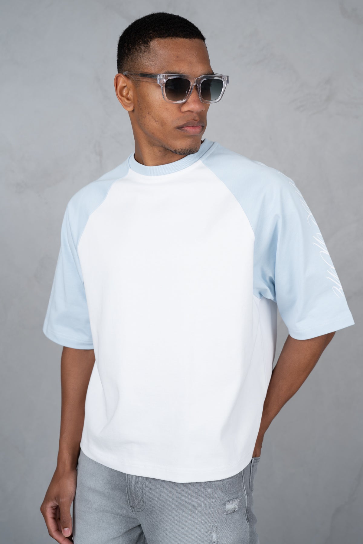 Scripture Raglan Boxy T-Shirt - White/Pastel Blue
