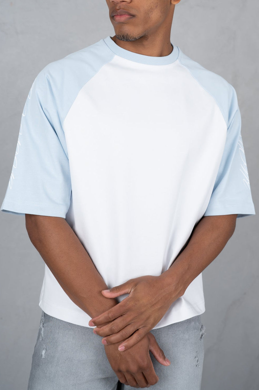 Scripture Raglan Boxy T-Shirt - White/Pastel Blue