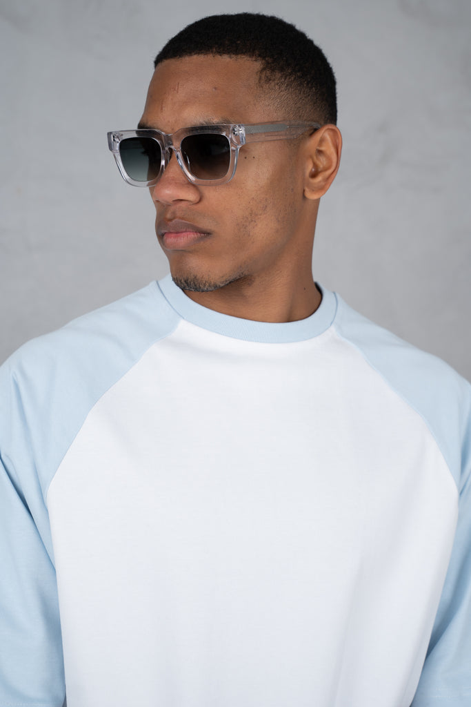 Scripture Raglan Boxy T-Shirt - White/Pastel Blue