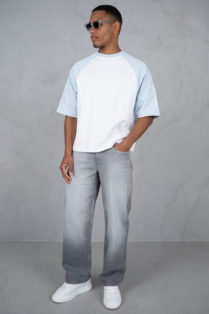 Scripture Raglan Boxy T-Shirt - White/Pastel Blue