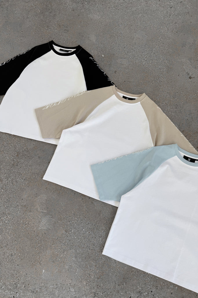 Scripture Raglan Boxy T-Shirt - White/Pastel Blue