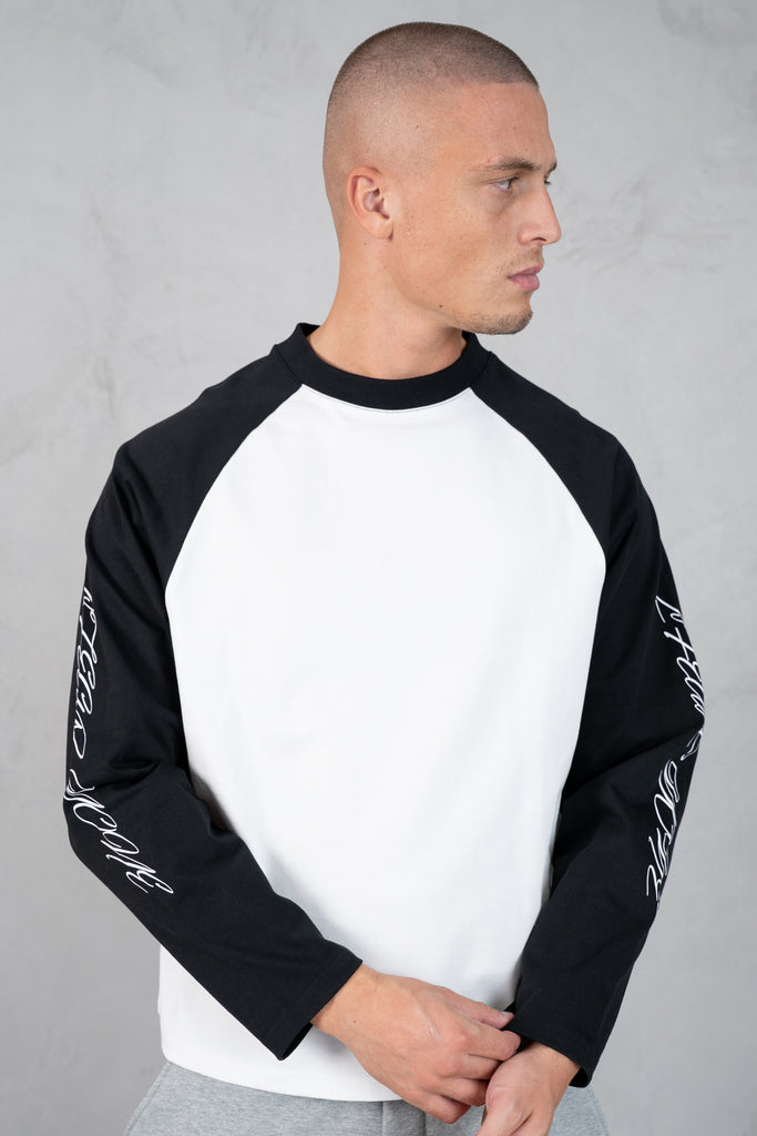 Scripture Raglan Long Sleeve Boxy T-Shirt - Black/White