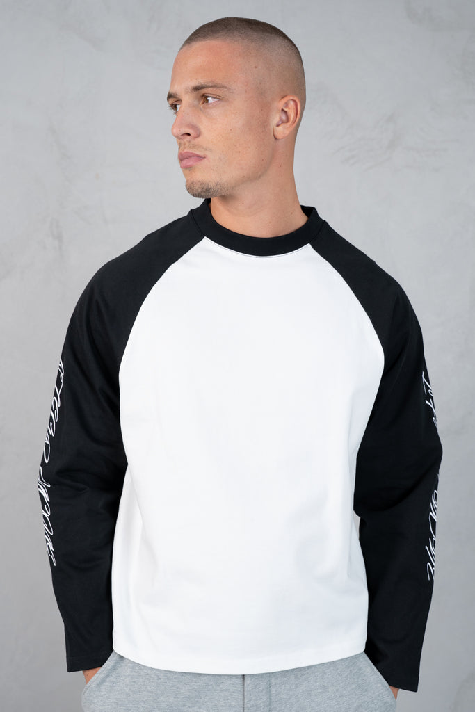 Scripture Raglan Long Sleeve Boxy T-Shirt - Black/White