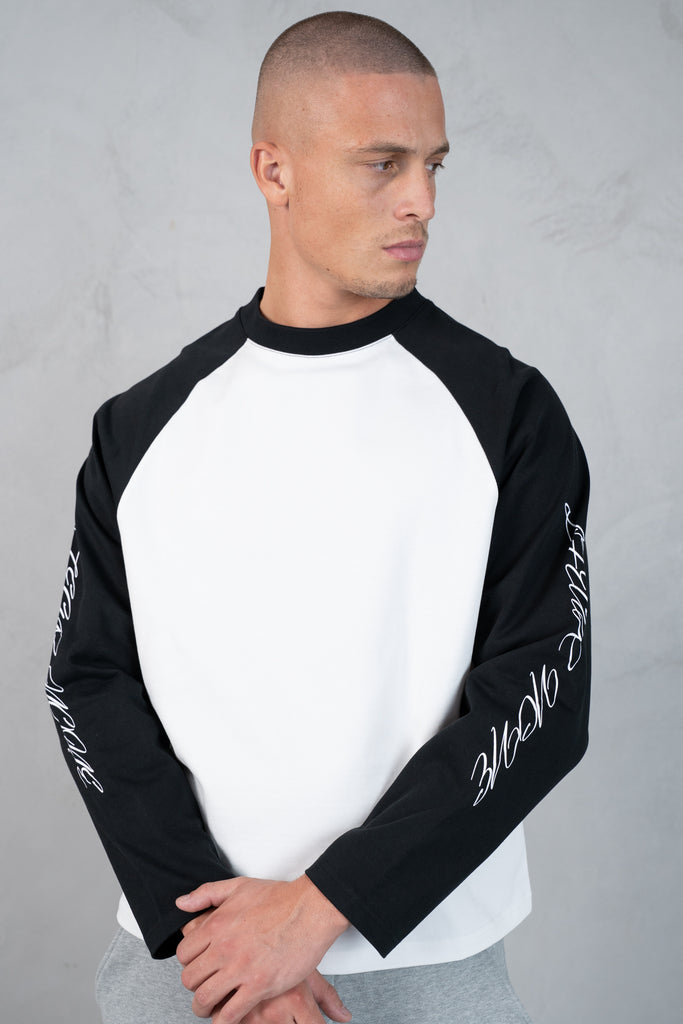 Scripture Raglan Long Sleeve Boxy T-Shirt - Black/White