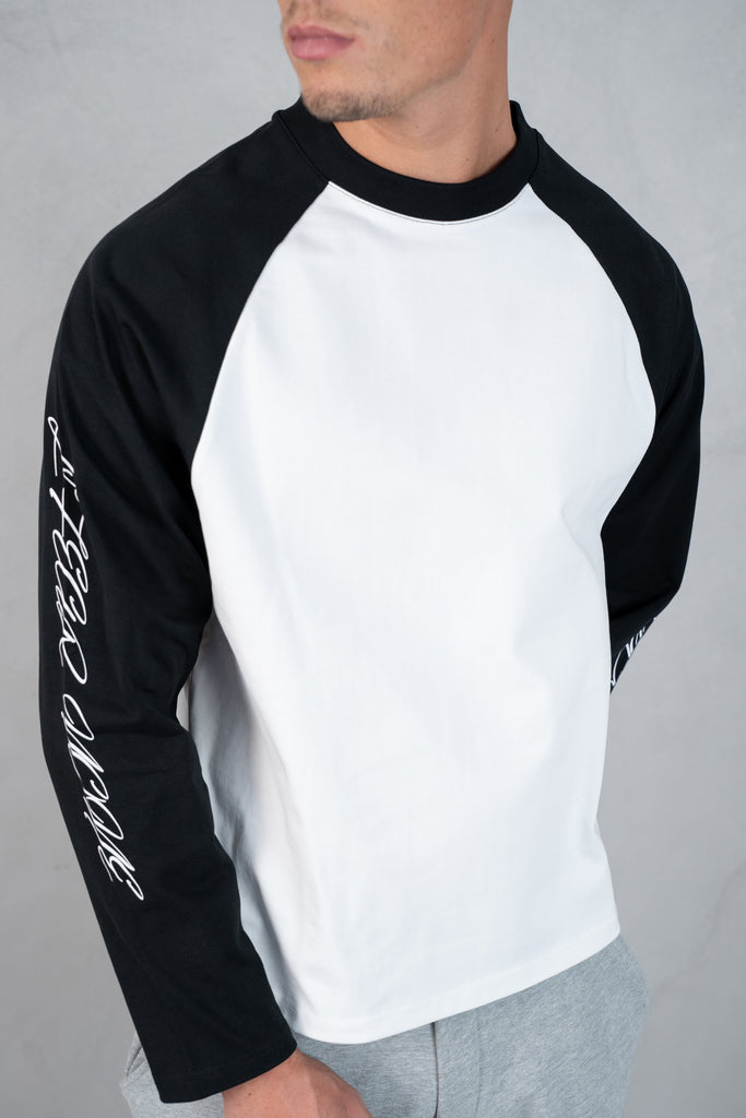 Scripture Raglan Long Sleeve Boxy T-Shirt - Black/White