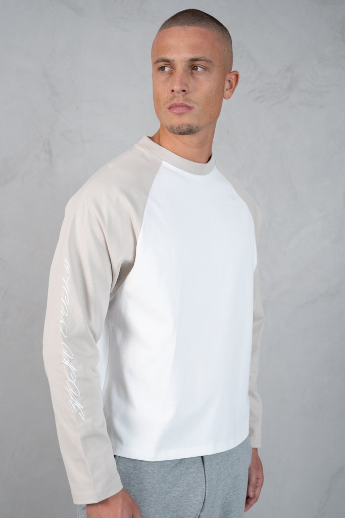 Scripture Raglan Long Sleeve Boxy T-Shirt - Ecru/White