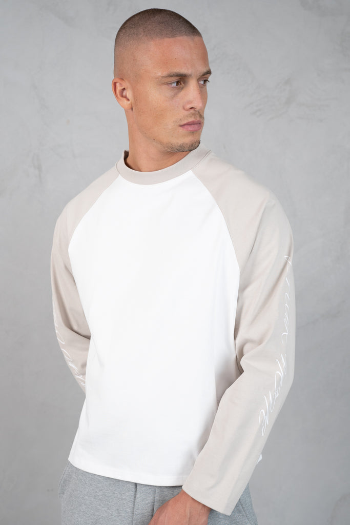 Scripture Raglan Long Sleeve Boxy T-Shirt - Ecru/White