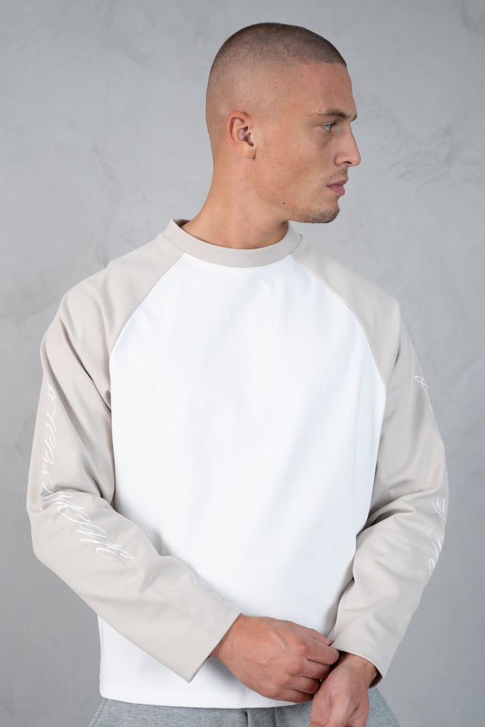 Scripture Raglan Long Sleeve Boxy T-Shirt - Ecru/White
