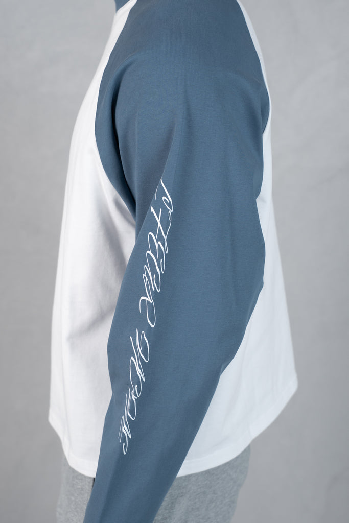 Scripture Raglan Long Sleeve Boxy T-Shirt - Slate Blue/White
