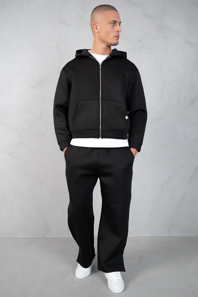 Boxy Scuba Zip Through Hoodie - Black