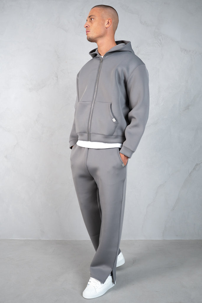 Boxy Scuba Zip Through Hoodie - Grey
