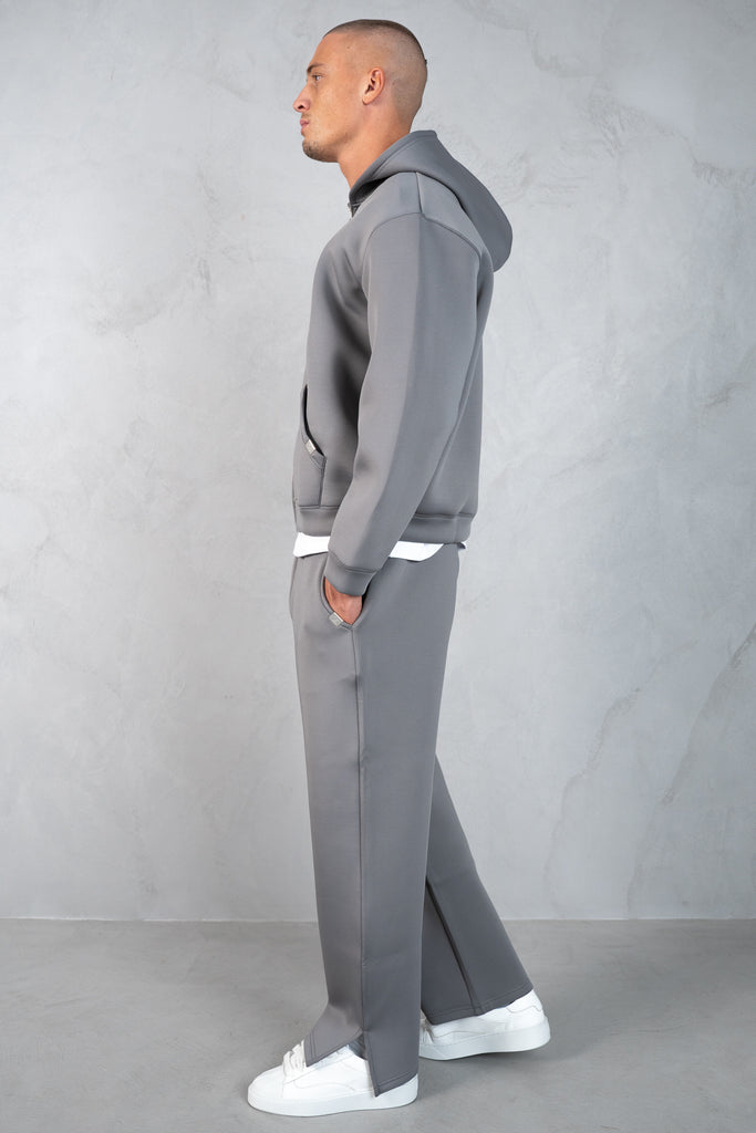 Boxy Scuba Zip Through Hoodie - Grey