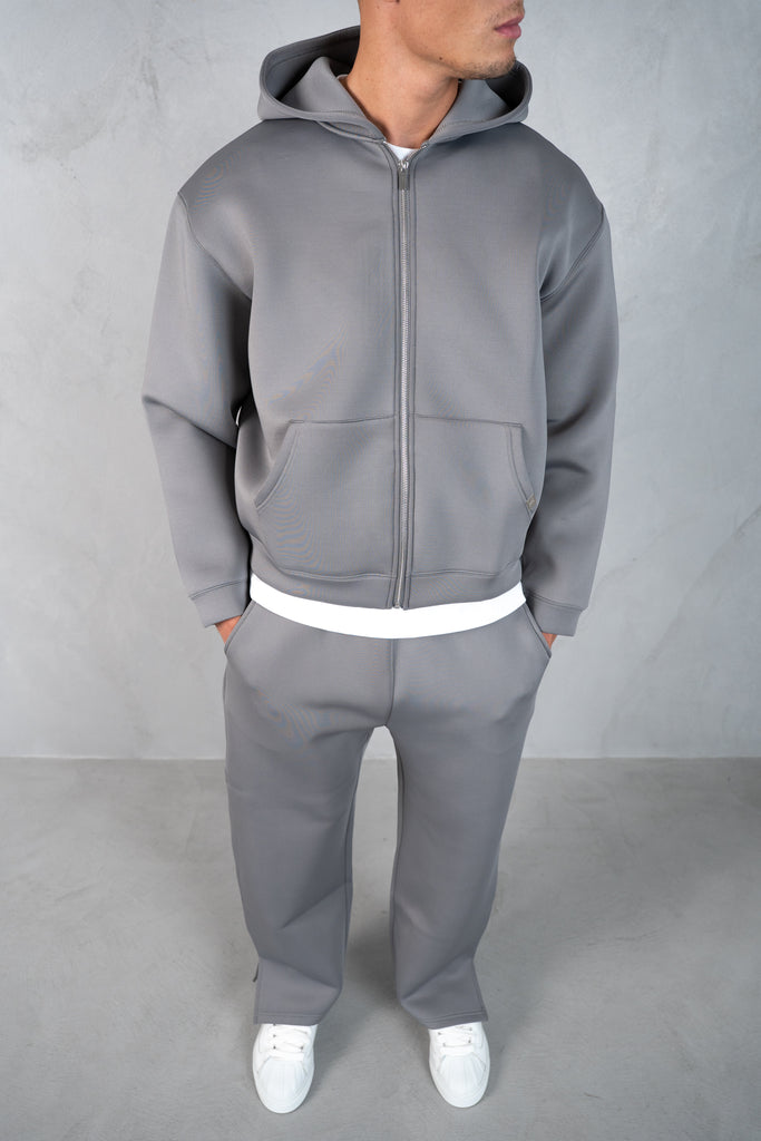 Boxy Scuba Zip Through Hoodie - Grey