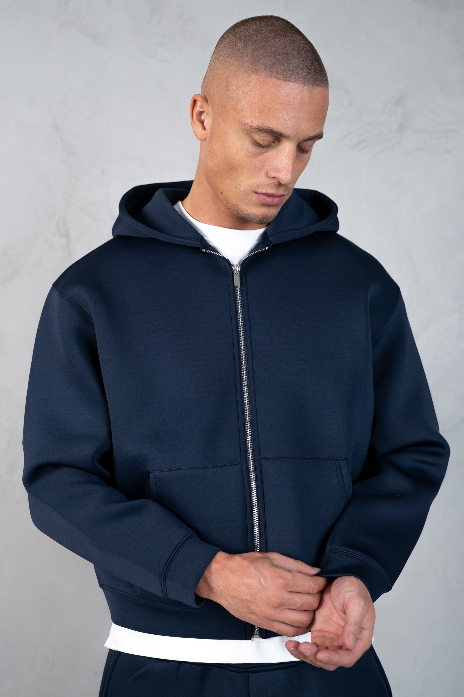 Boxy Scuba Zip Through Hoodie - Navy