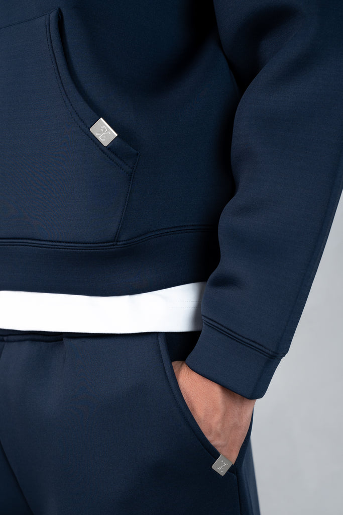 Boxy Scuba Zip Through Hoodie - Navy