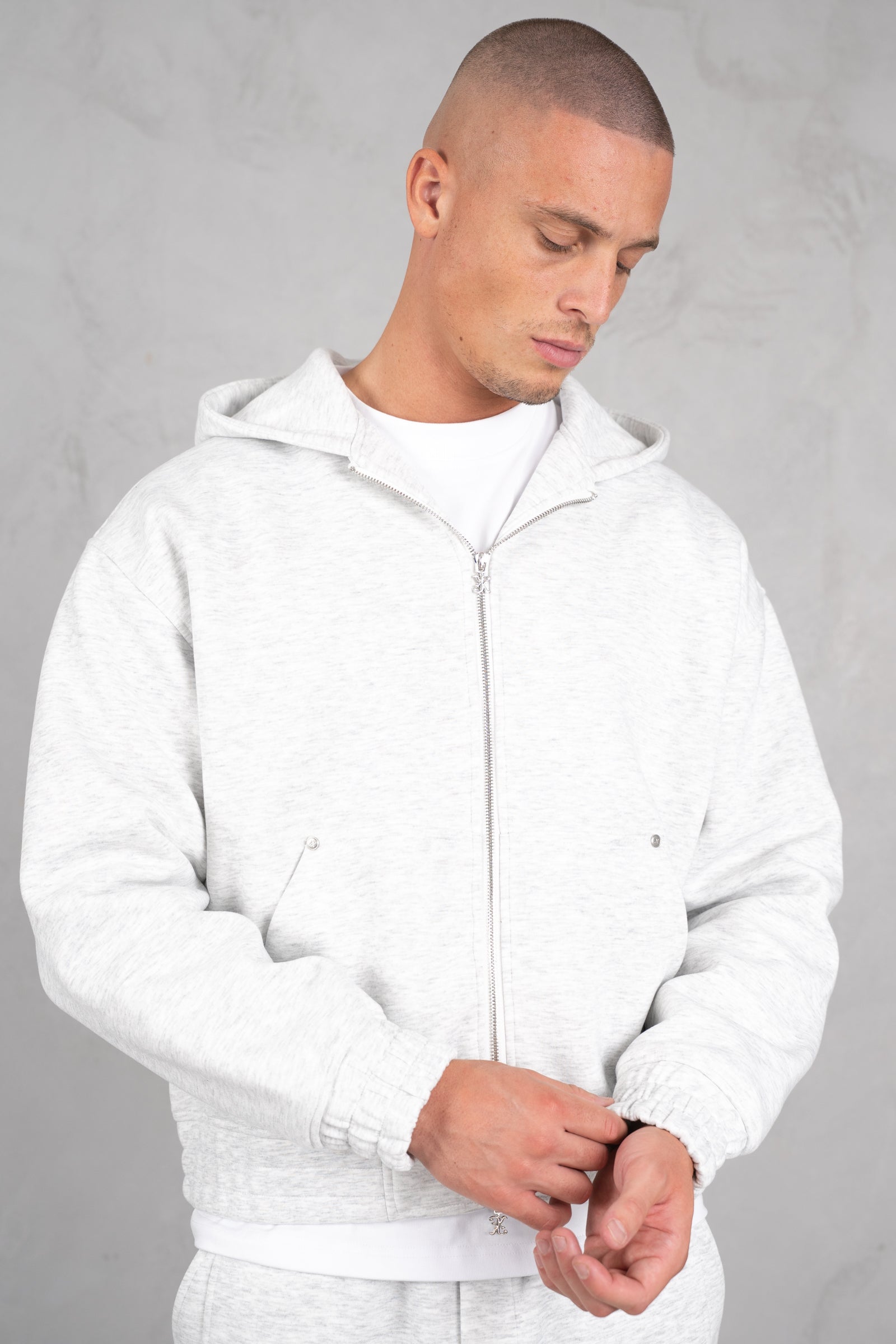 Brushed Scuba Carpenter Hoodie - Grey Marl