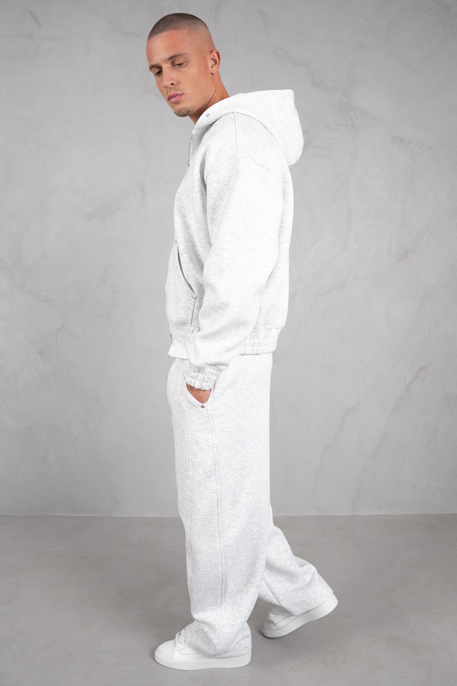 Brushed Scuba Carpenter Hoodie - Grey Marl