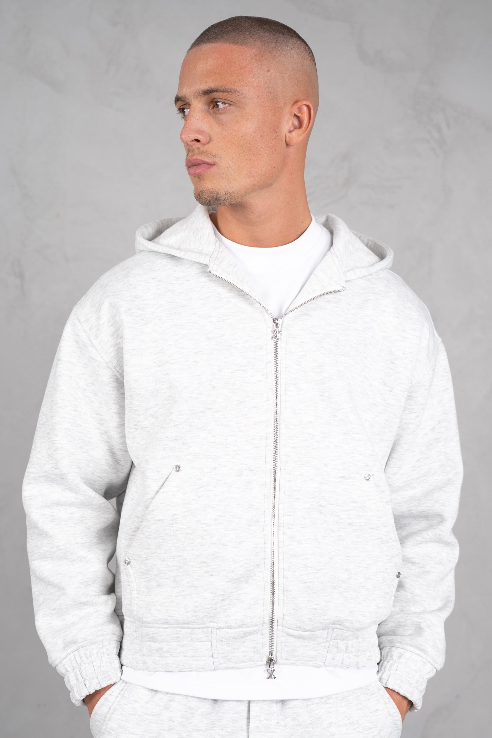 Brushed Scuba Carpenter Hoodie - Grey Marl