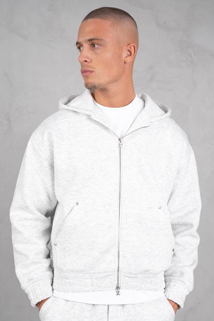 Brushed Scuba Carpenter Hoodie - Grey Marl