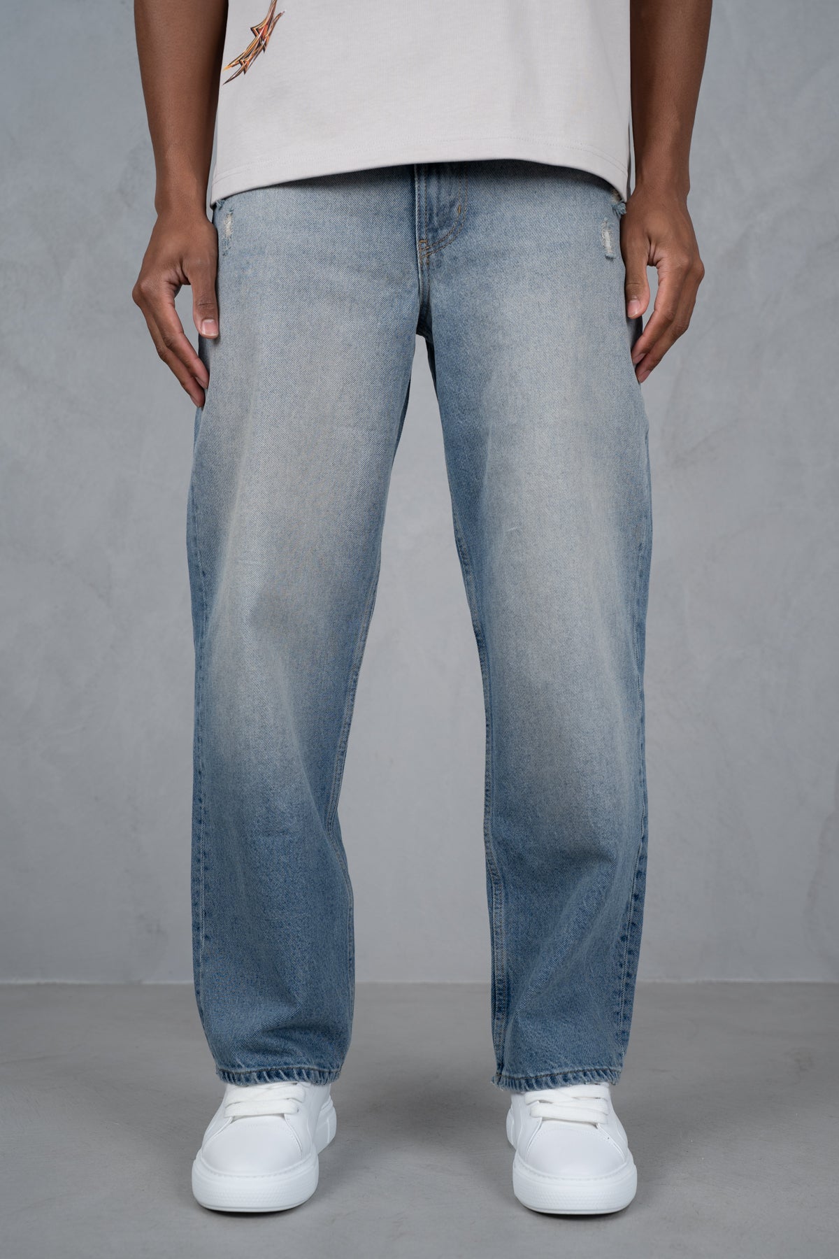 Straight Leg Washed Denim - Blue