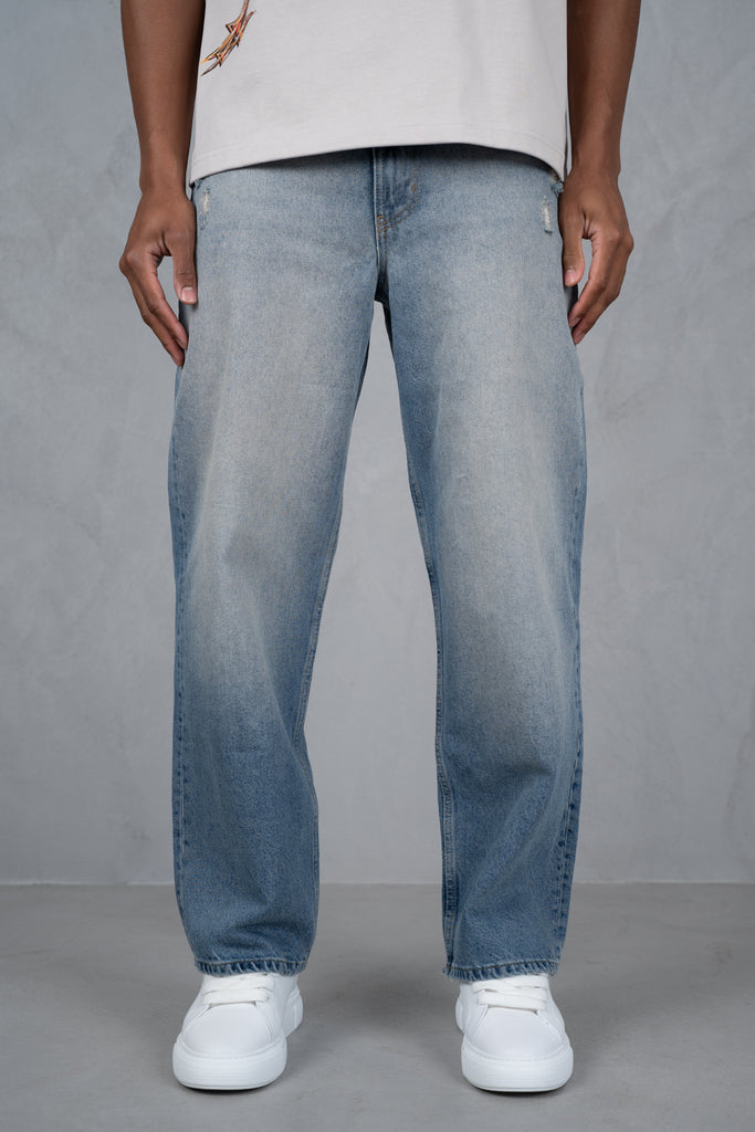Straight Leg Washed Denim - Blue