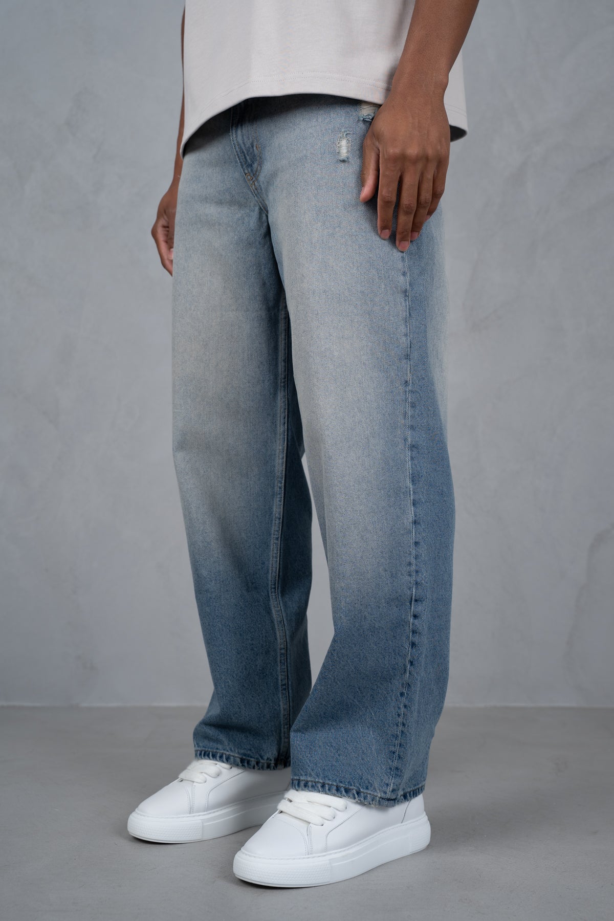 Straight Leg Washed Denim - Blue