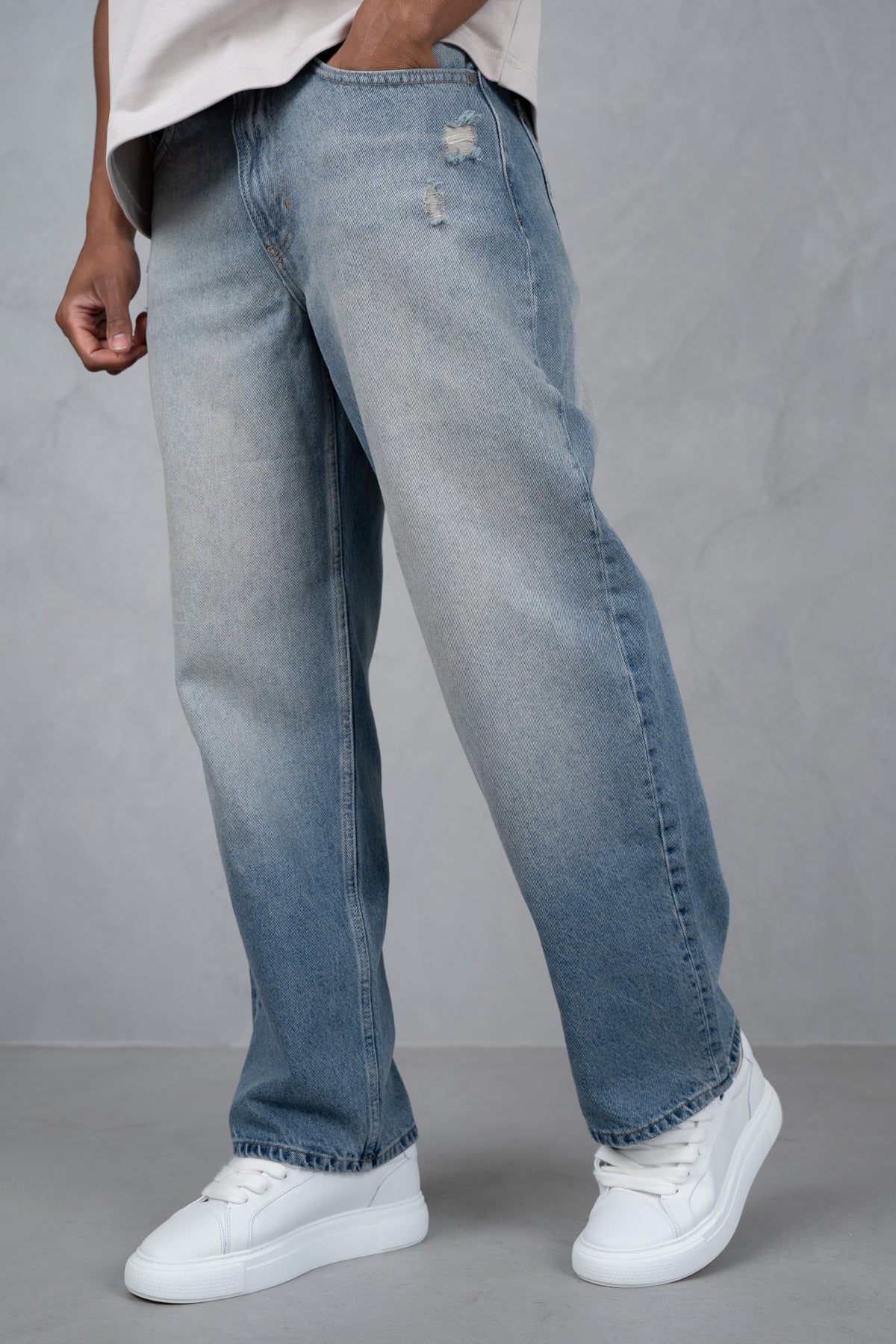 Straight Leg Washed Denim - Blue
