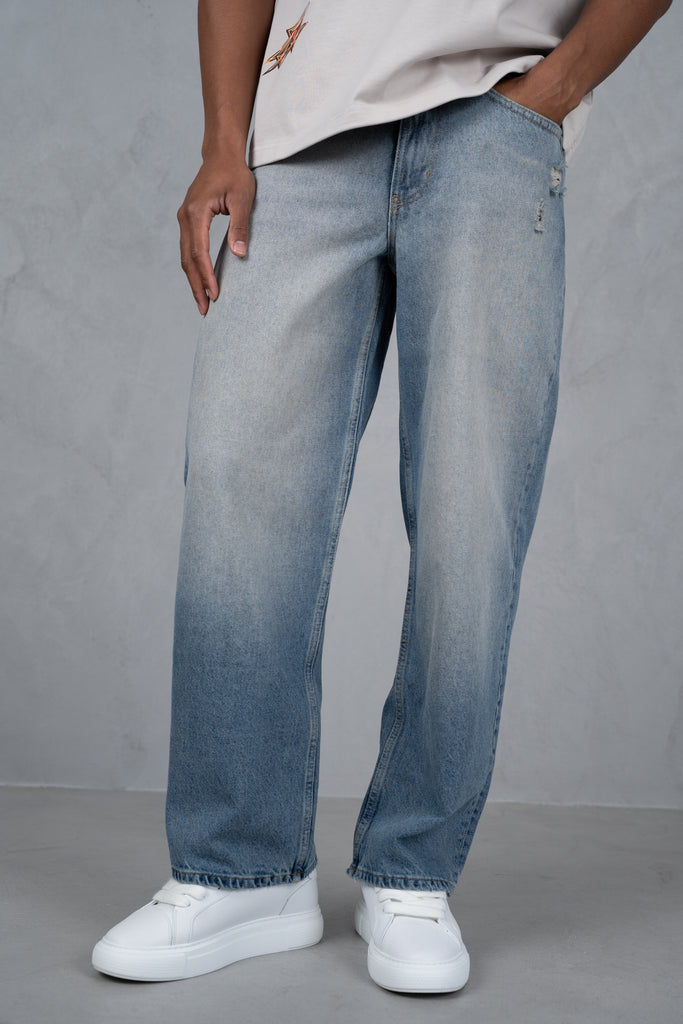 Straight Leg Washed Denim - Blue