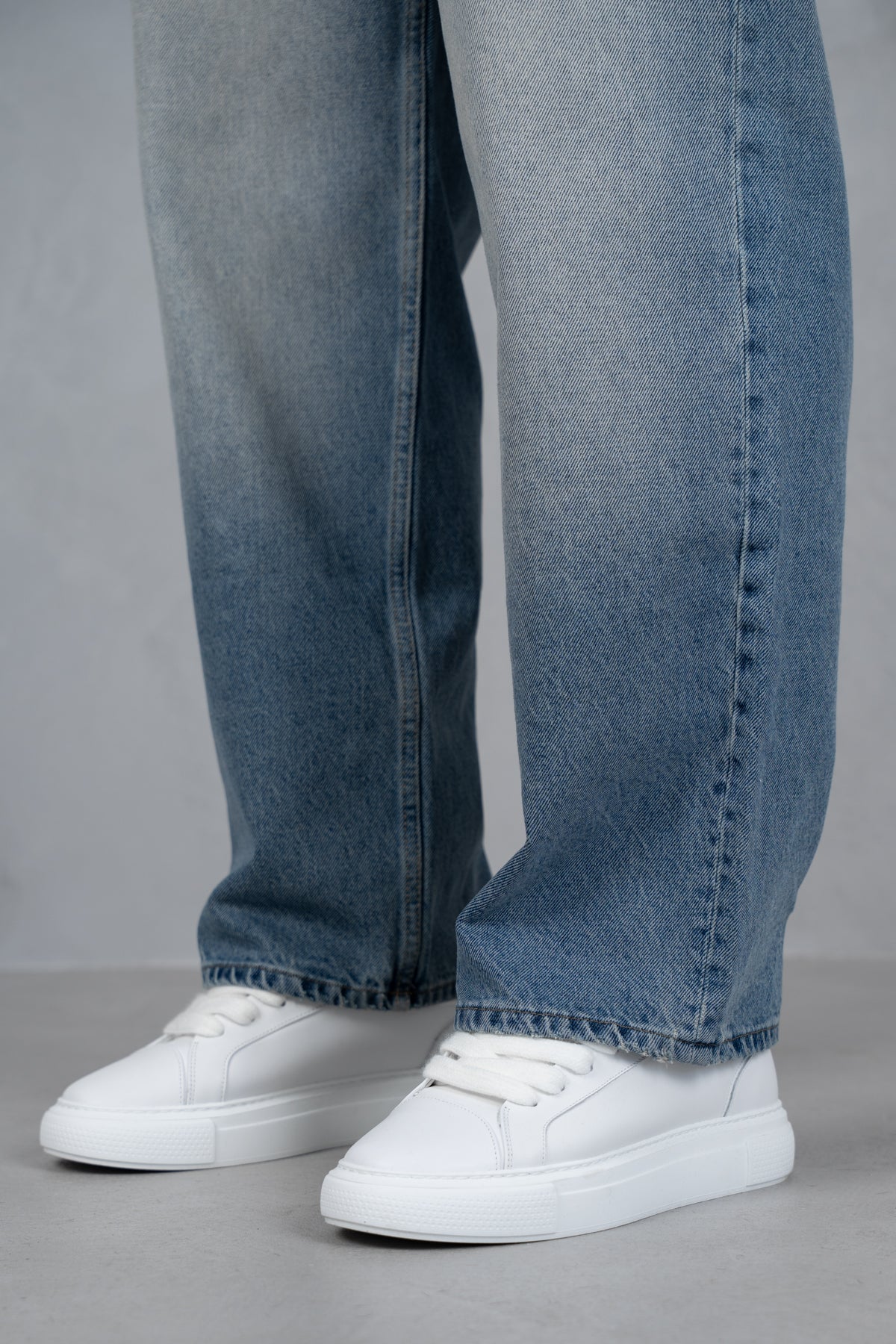 Straight Leg Washed Denim - Blue