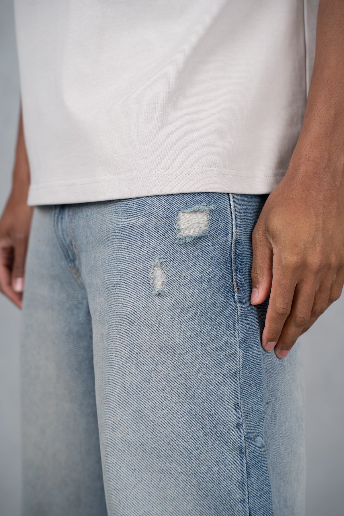 Straight Leg Washed Denim - Blue