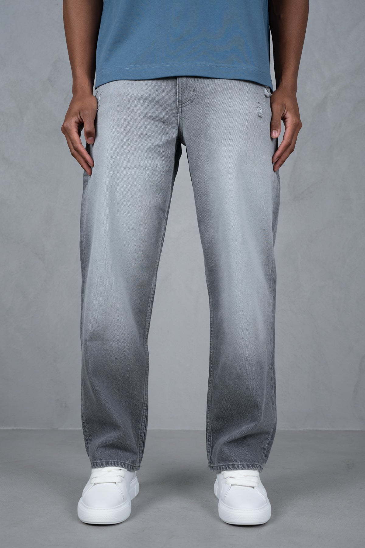 Straight Leg Washed Denim - Grey