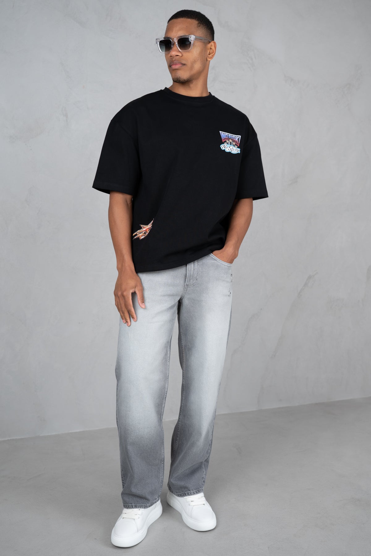 Straight Leg Washed Denim - Grey