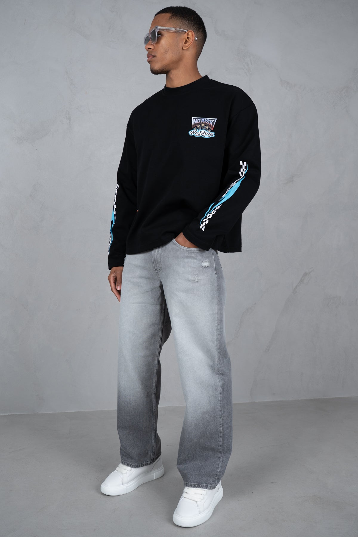 Straight Leg Washed Denim - Grey